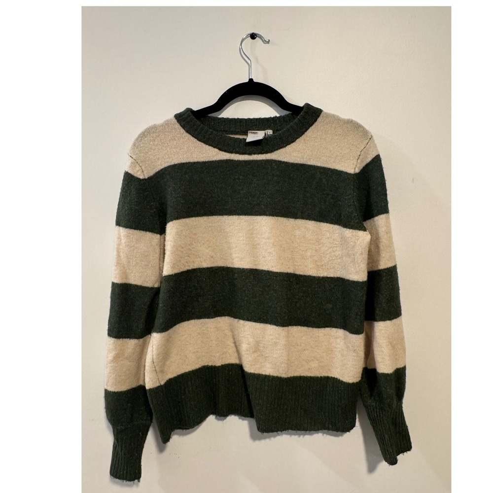 ICHI Women‎ Striped Crew Neck Long Sleeve Sweater Size S Beige Green
